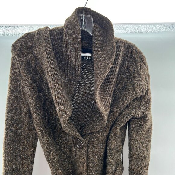 It's Our Time Women's Knit Button Up Cardigan Brown Size Medium Belted - Picture 2 of 9